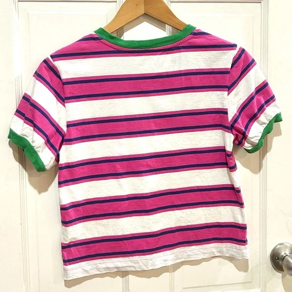 Pilcro Anthropologie 100% Cotton Striped T-Shirt Preppy Coastal Size XS - Picture 7 of 9